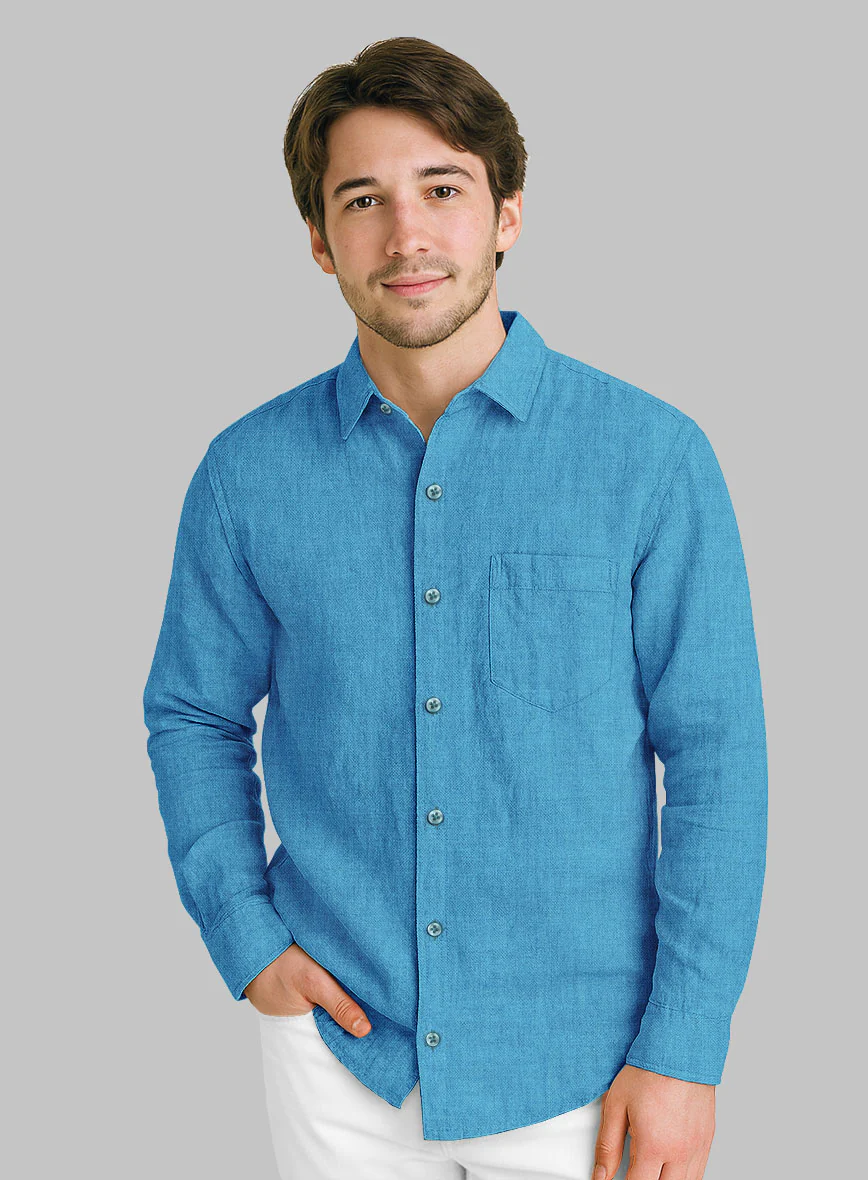 European Blue Linen Shirt - Image 2