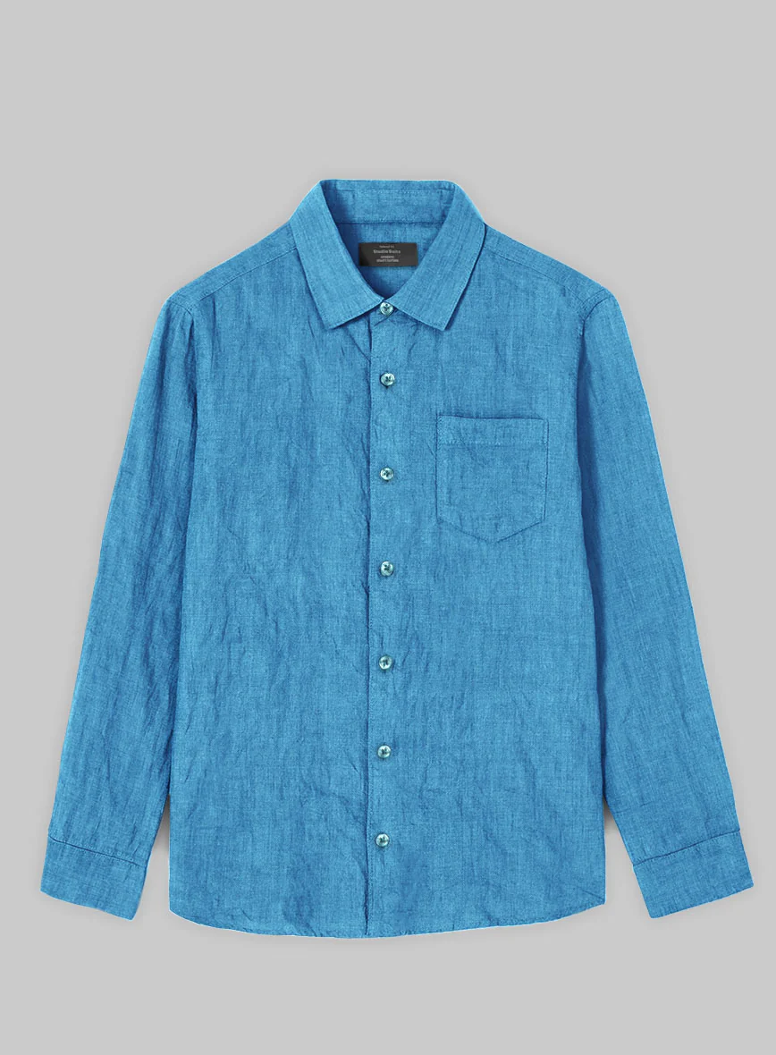 European Blue Linen Shirt - Image 3