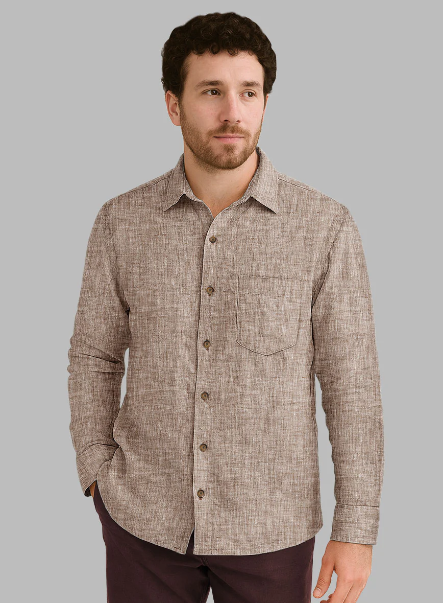 European Brown Linen Shirt - Image 2