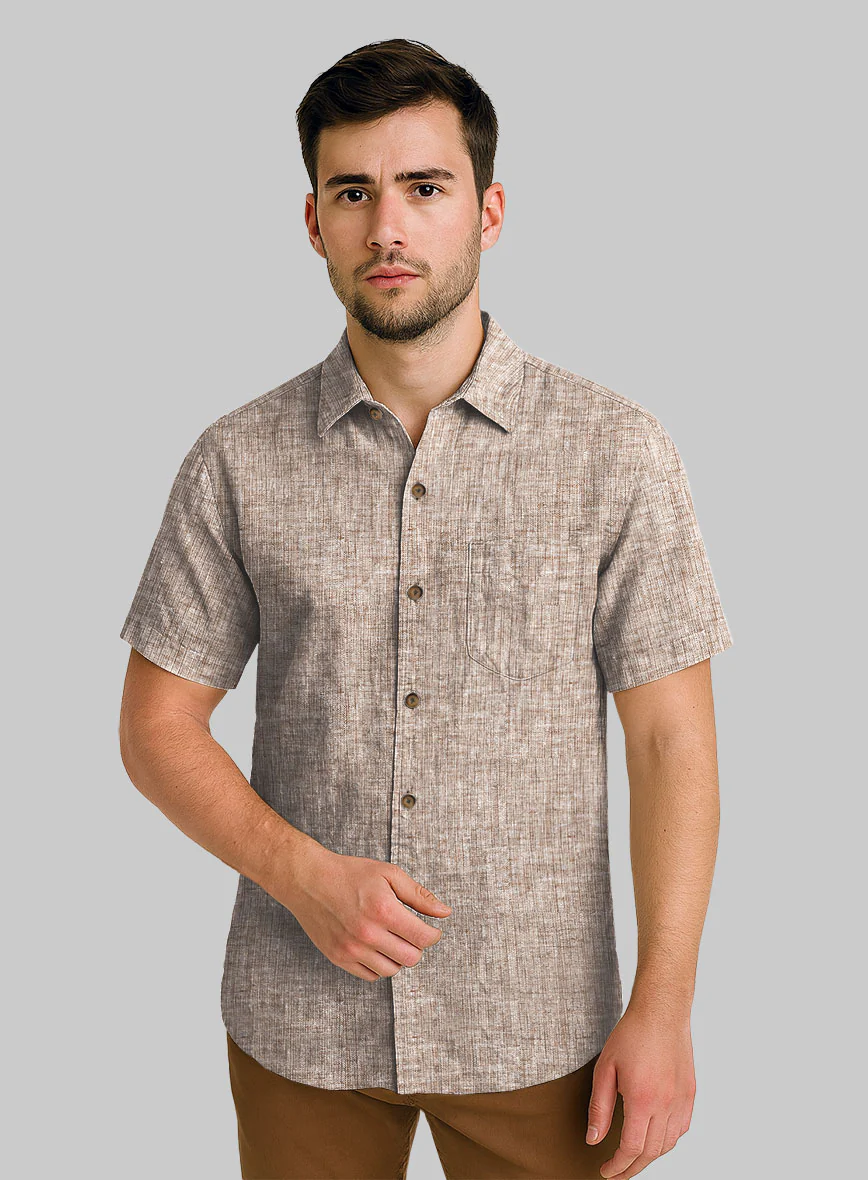 European Brown Linen Shirt - Image 2