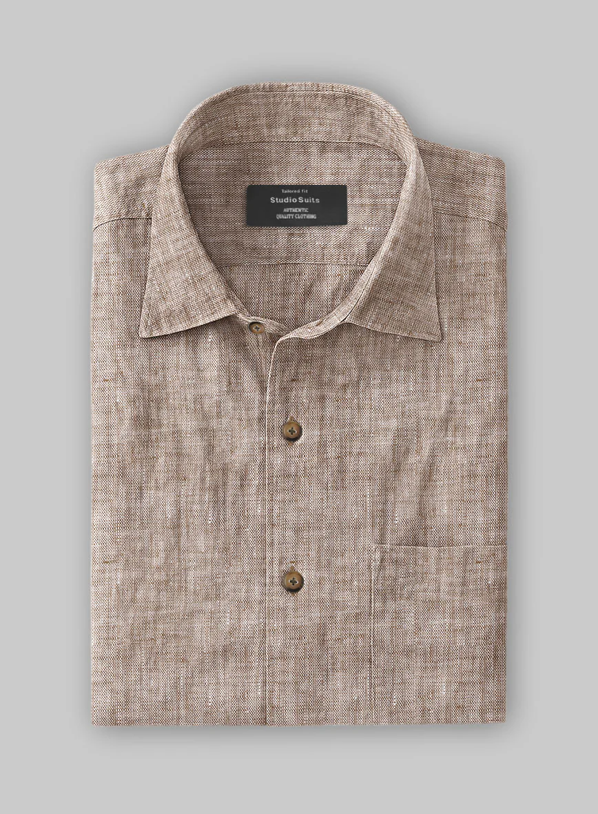 European Brown Linen Shirt - Image 3
