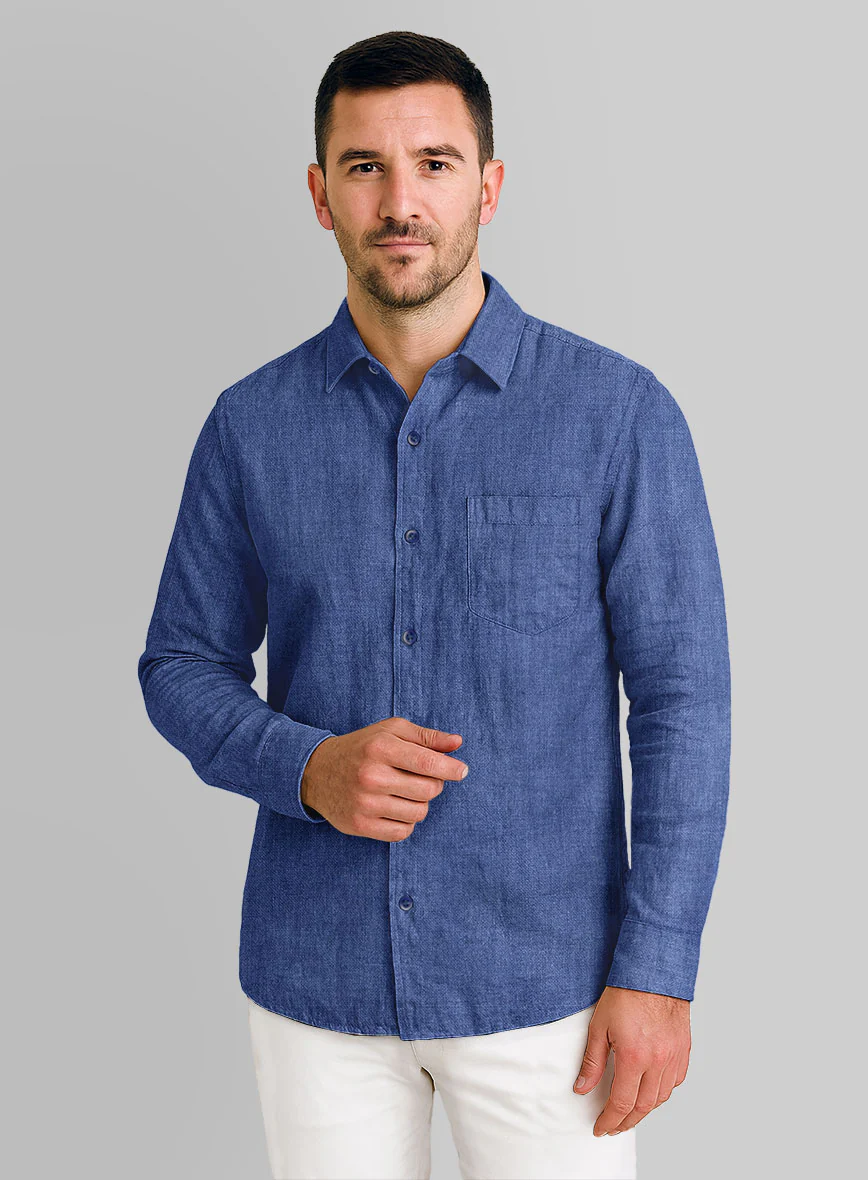 European Cruise Blue Linen Shirt - Image 2