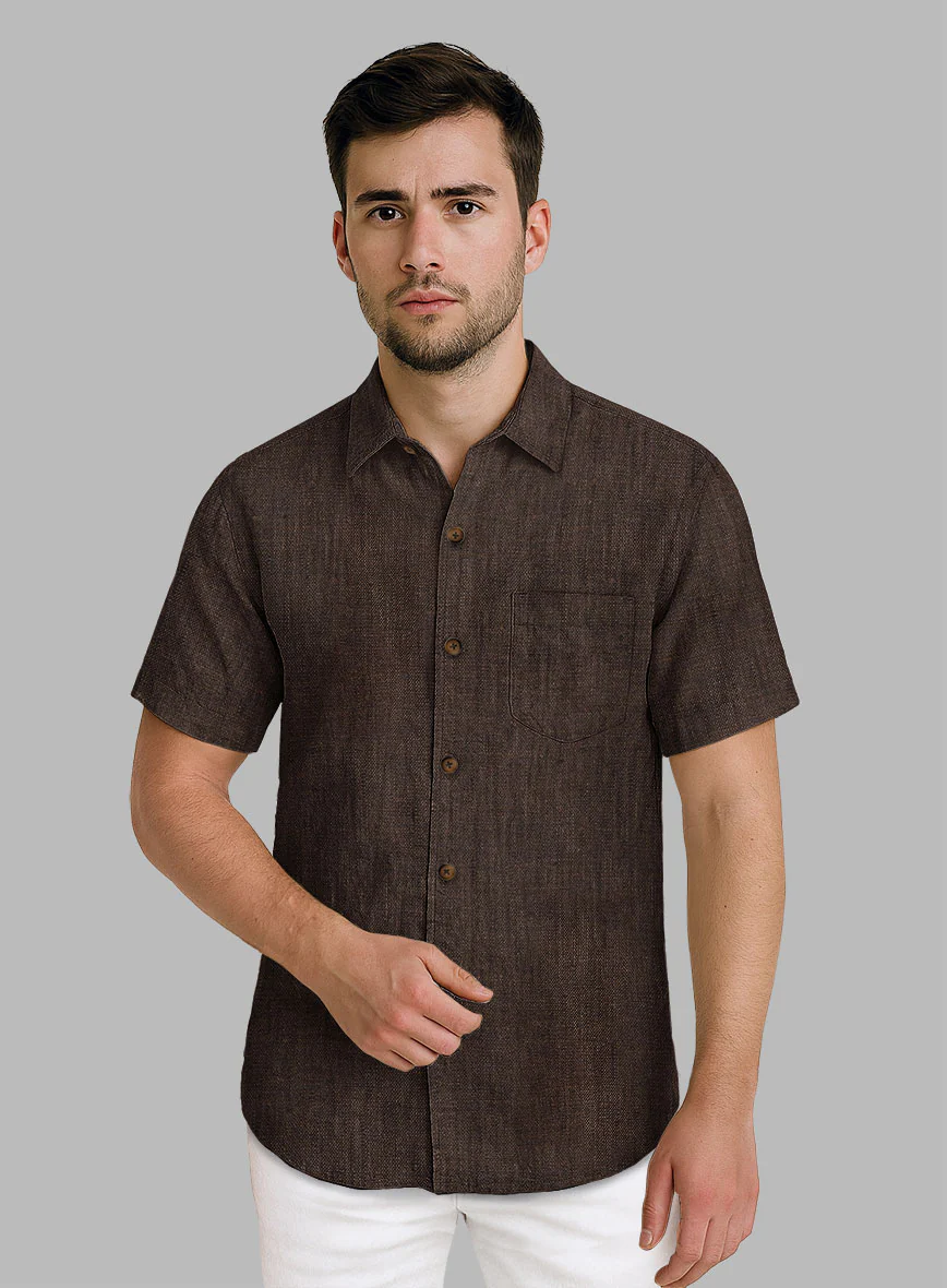 European Dark Brown Linen Shirt - Image 2