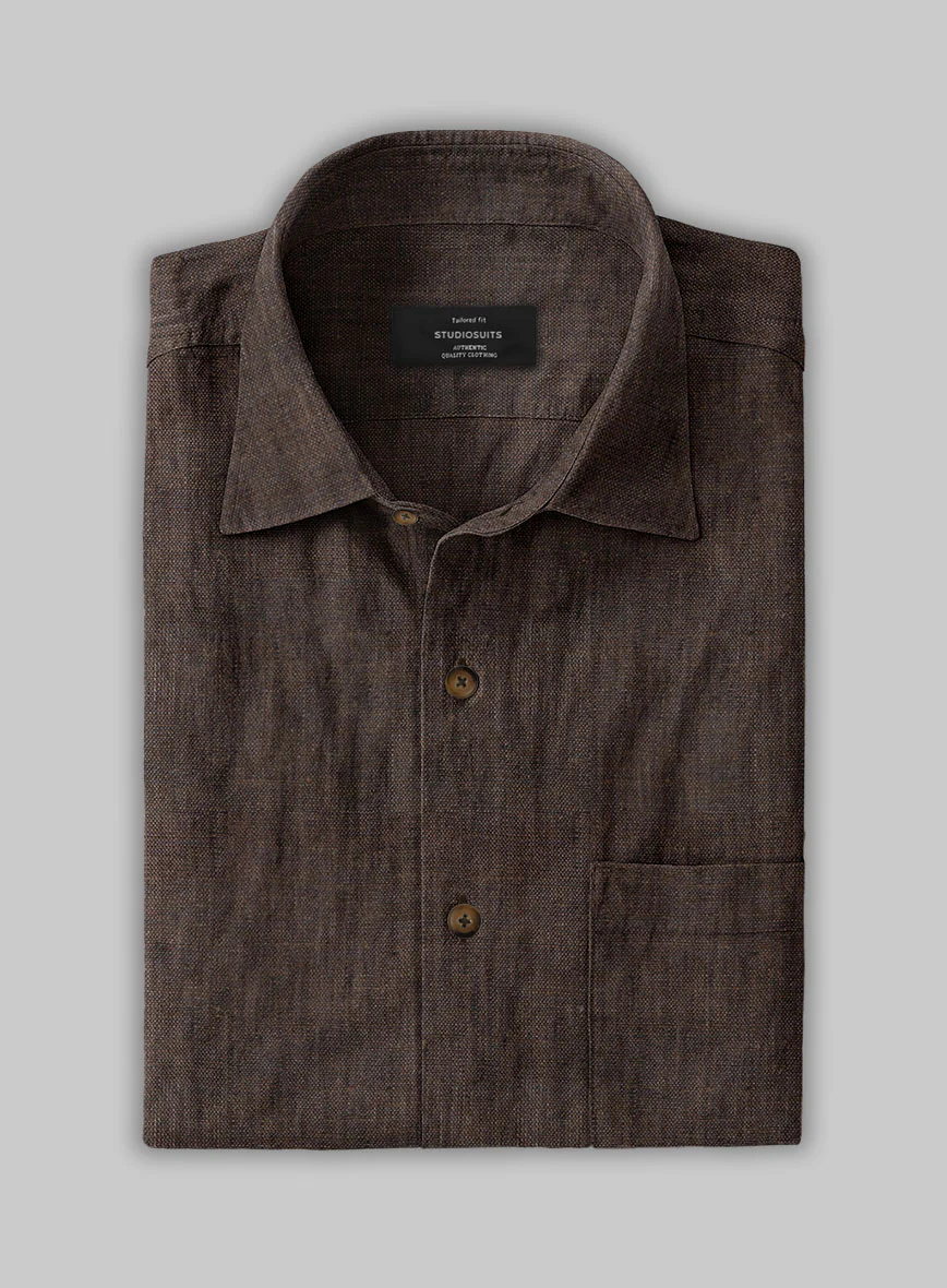 European Dark Brown Linen Shirt - Image 3