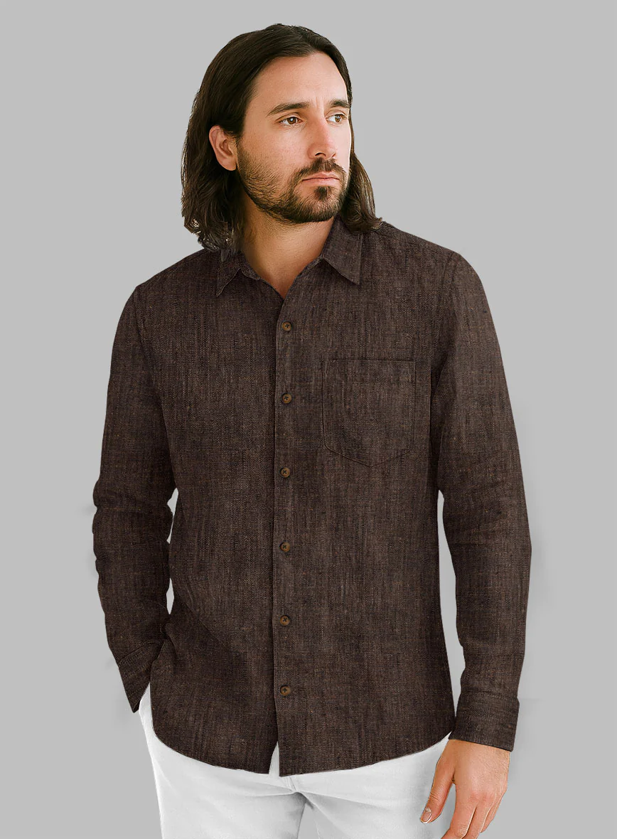 European Dark Brown Linen Shirt - Image 2