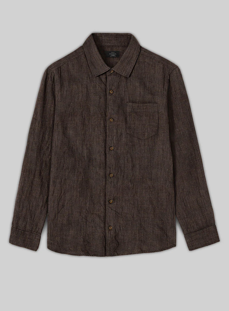European Dark Brown Linen Shirt - Image 3
