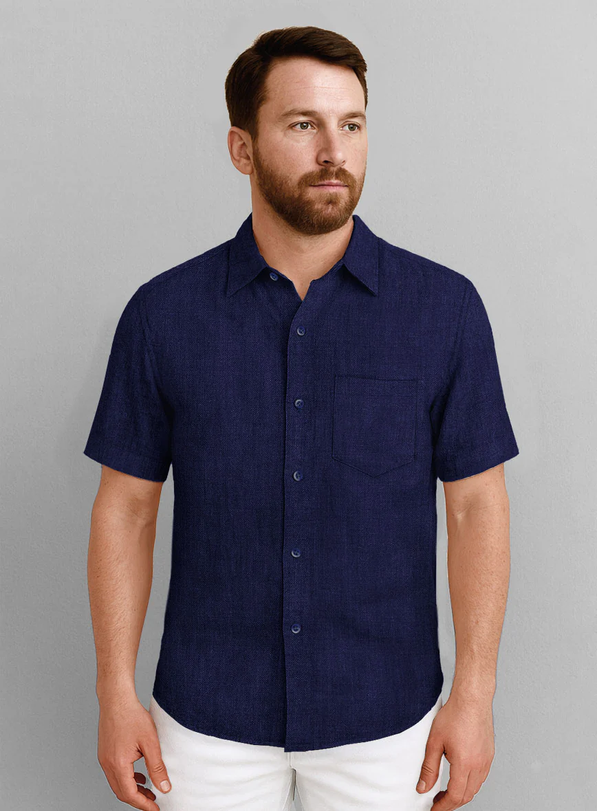 European Indigo Blue Linen Shirt - Image 2