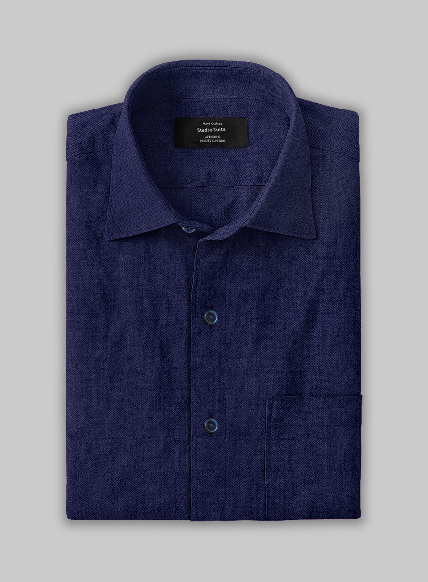 European Indigo Blue Linen Shirt - Image 3