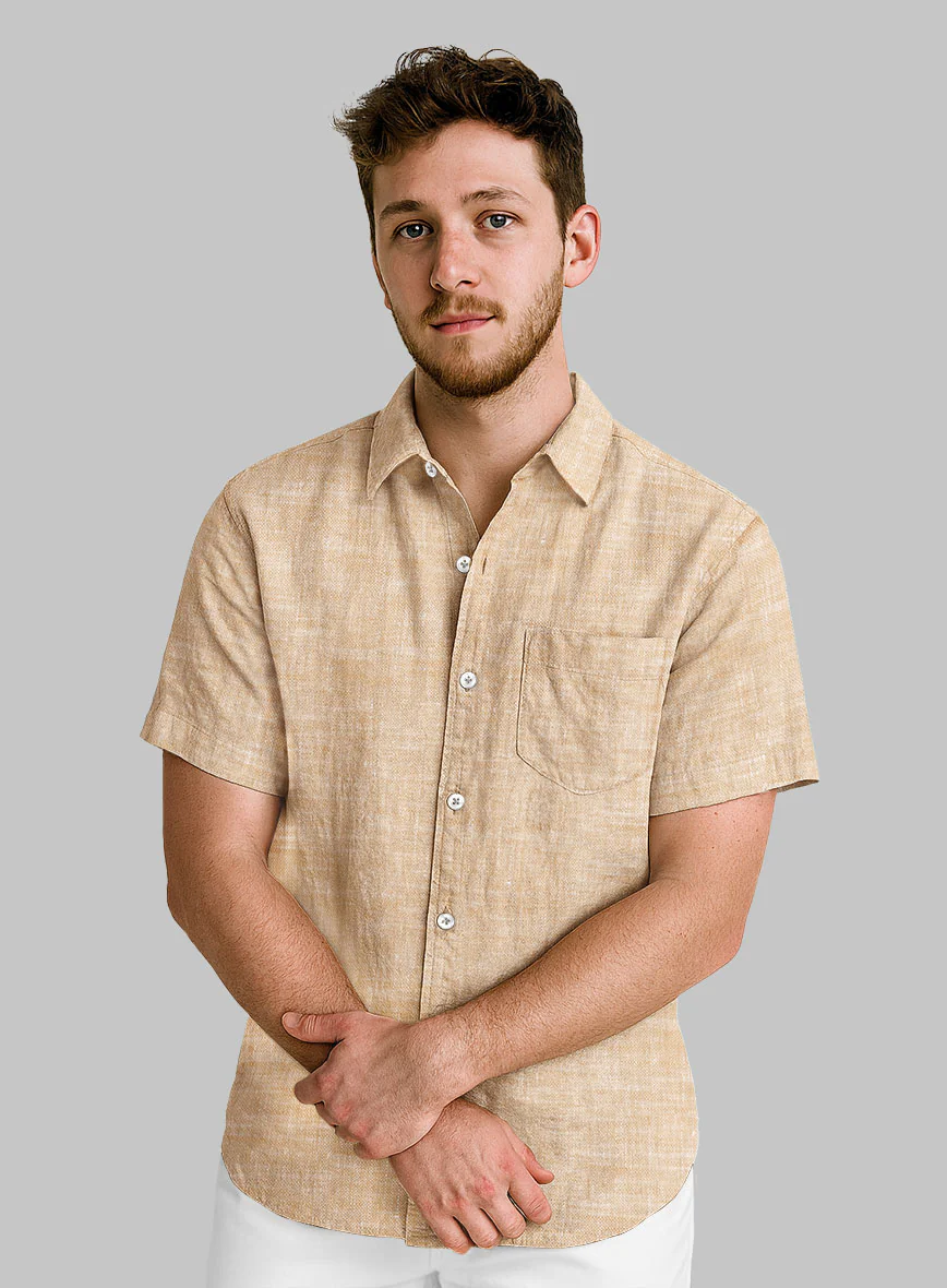 European Light Brown Linen Shirt - Image 2