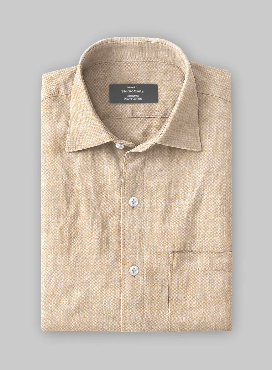 European Light Brown Linen Shirt - Image 3