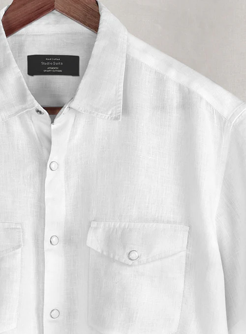European Linen Western Style Shirt - Half Sleeves - Image 2