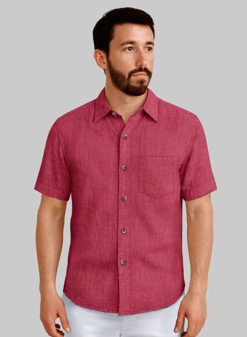 European Melon Red Linen Shirt - Image 2
