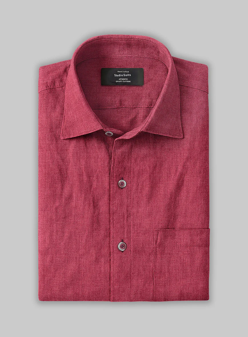 European Melon Red Linen Shirt - Image 3