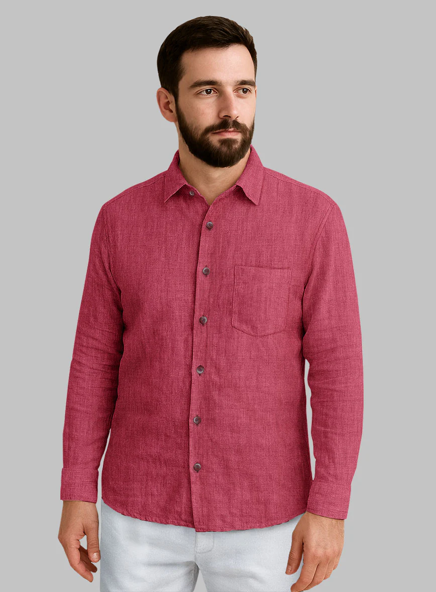 European Melon Red Linen Shirt - Image 2