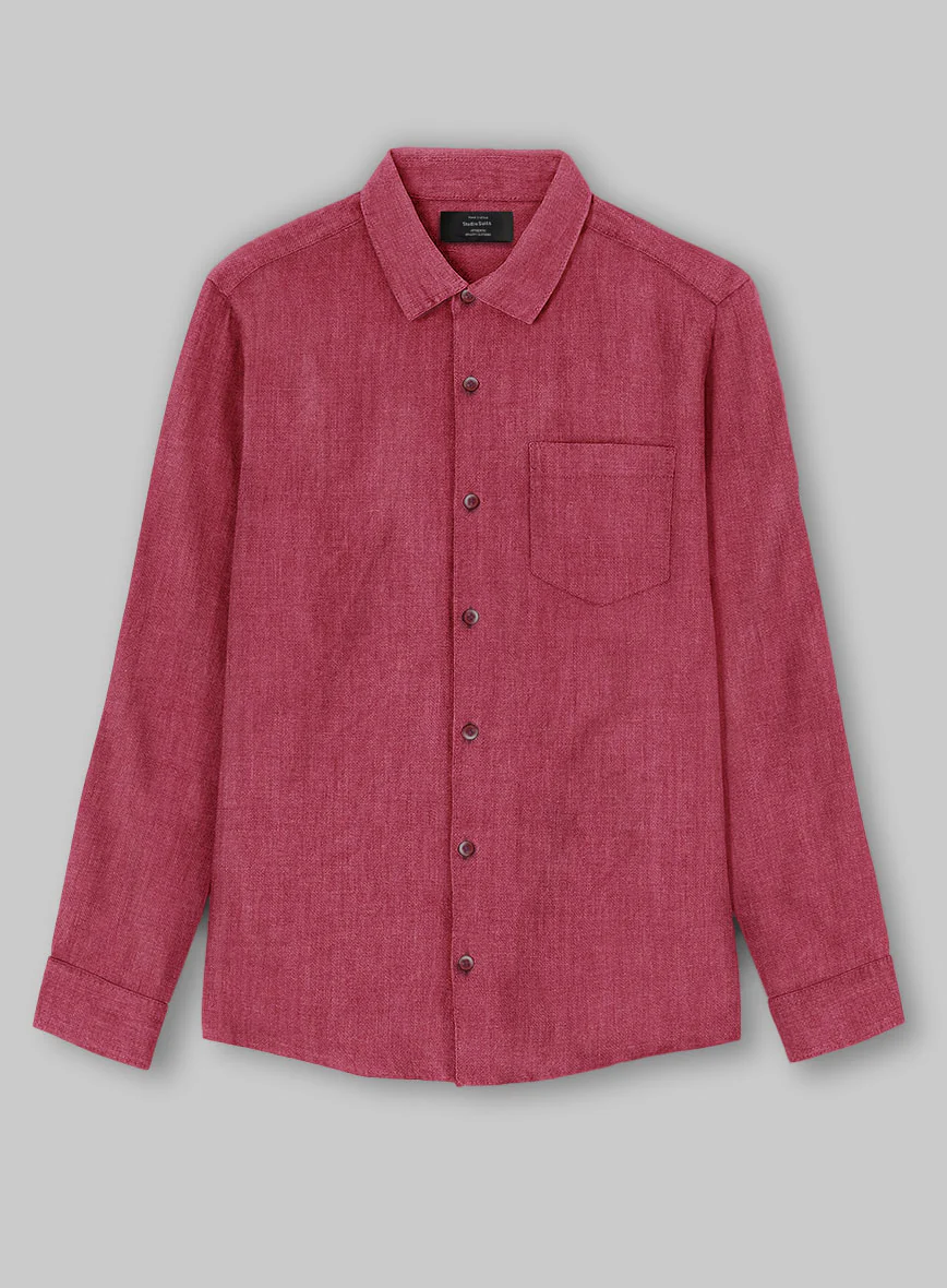 European Melon Red Linen Shirt - Image 3