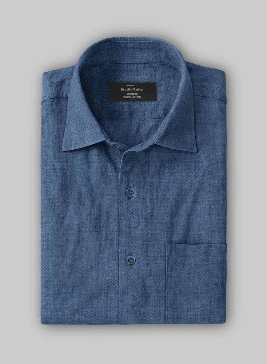 European Nile Blue Linen Shirt - Image 2