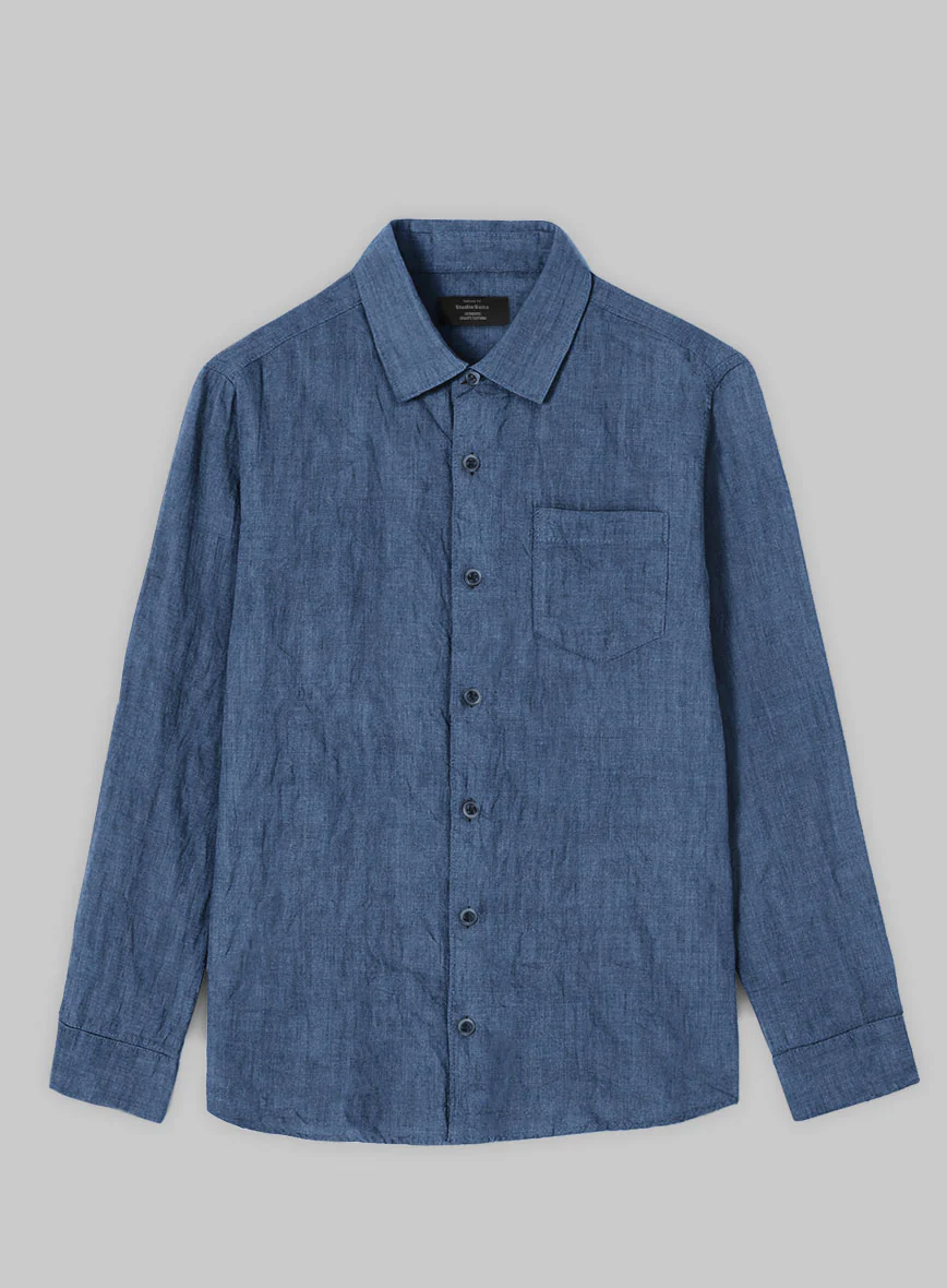 European Nile Blue Linen Shirt - Image 3