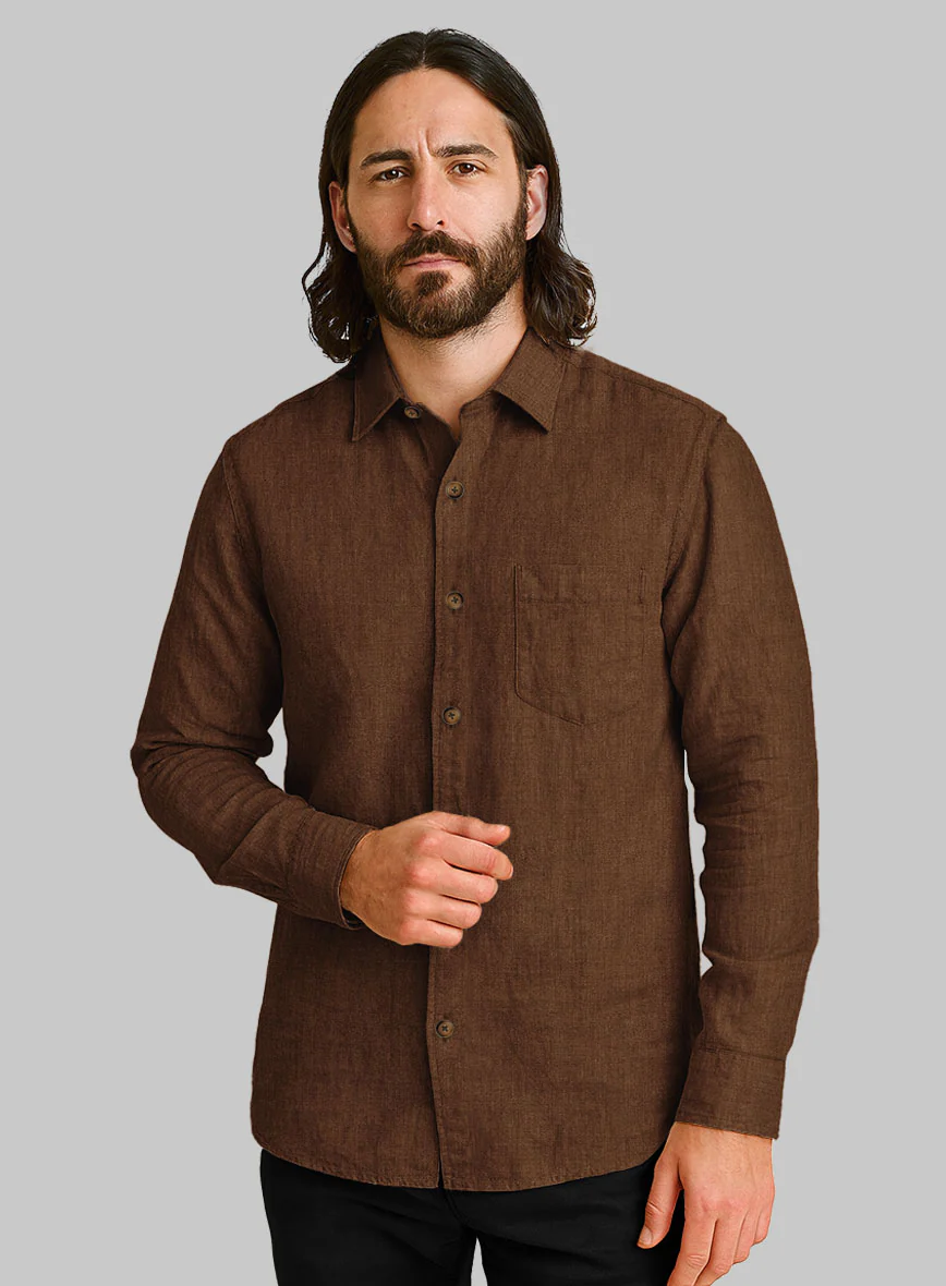 European Oak Brown Linen Shirt - Image 2