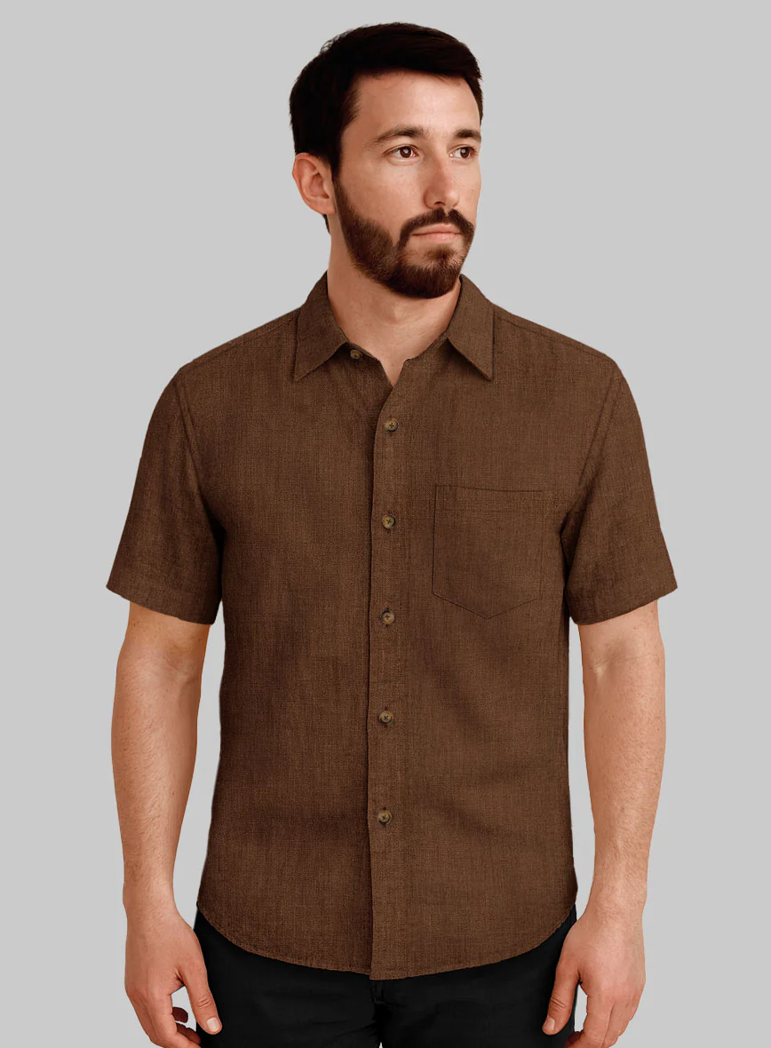 European Oak Brown Linen Shirt - Image 2
