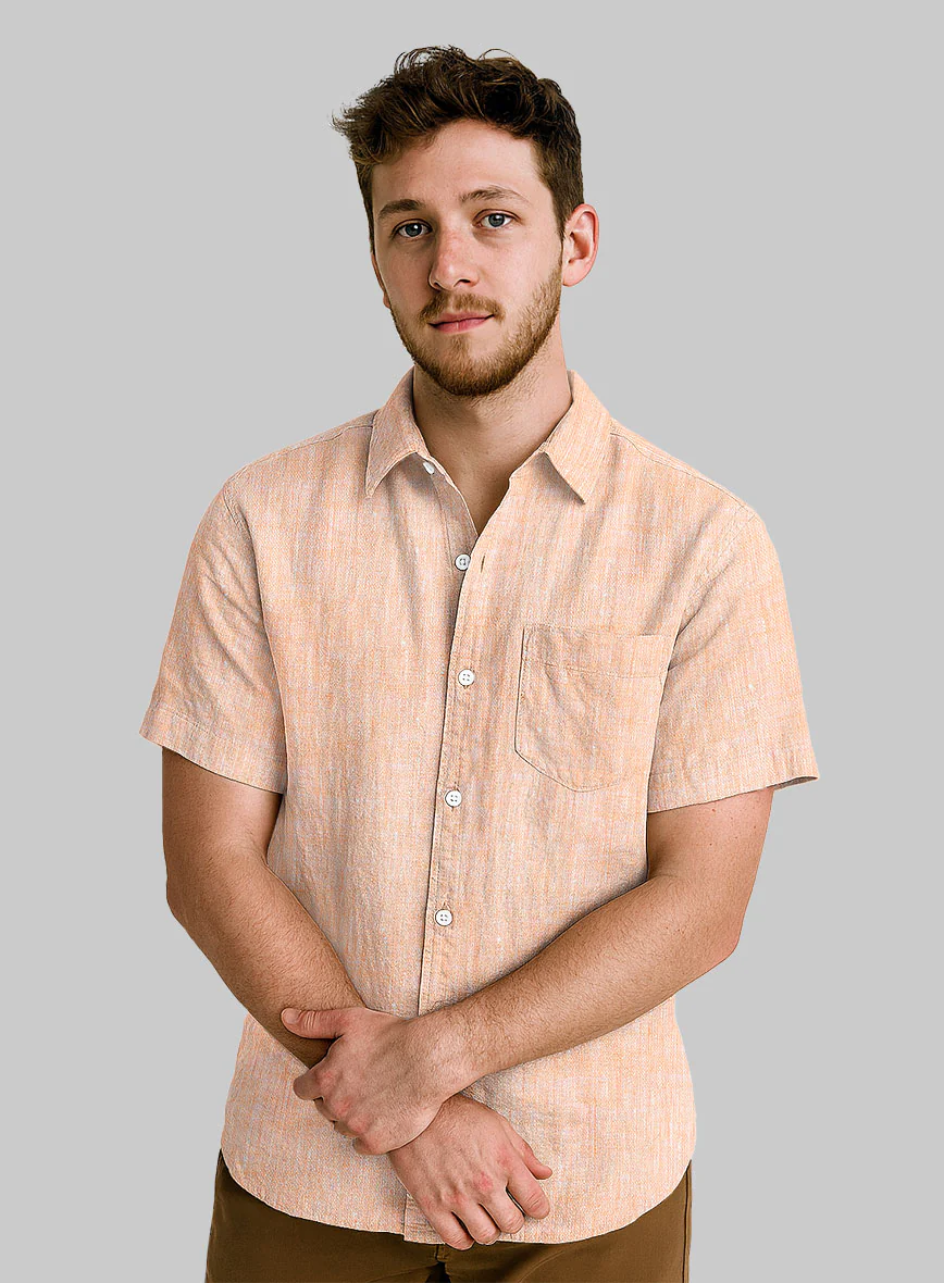 European Pale Orange Linen Shirt - Image 2