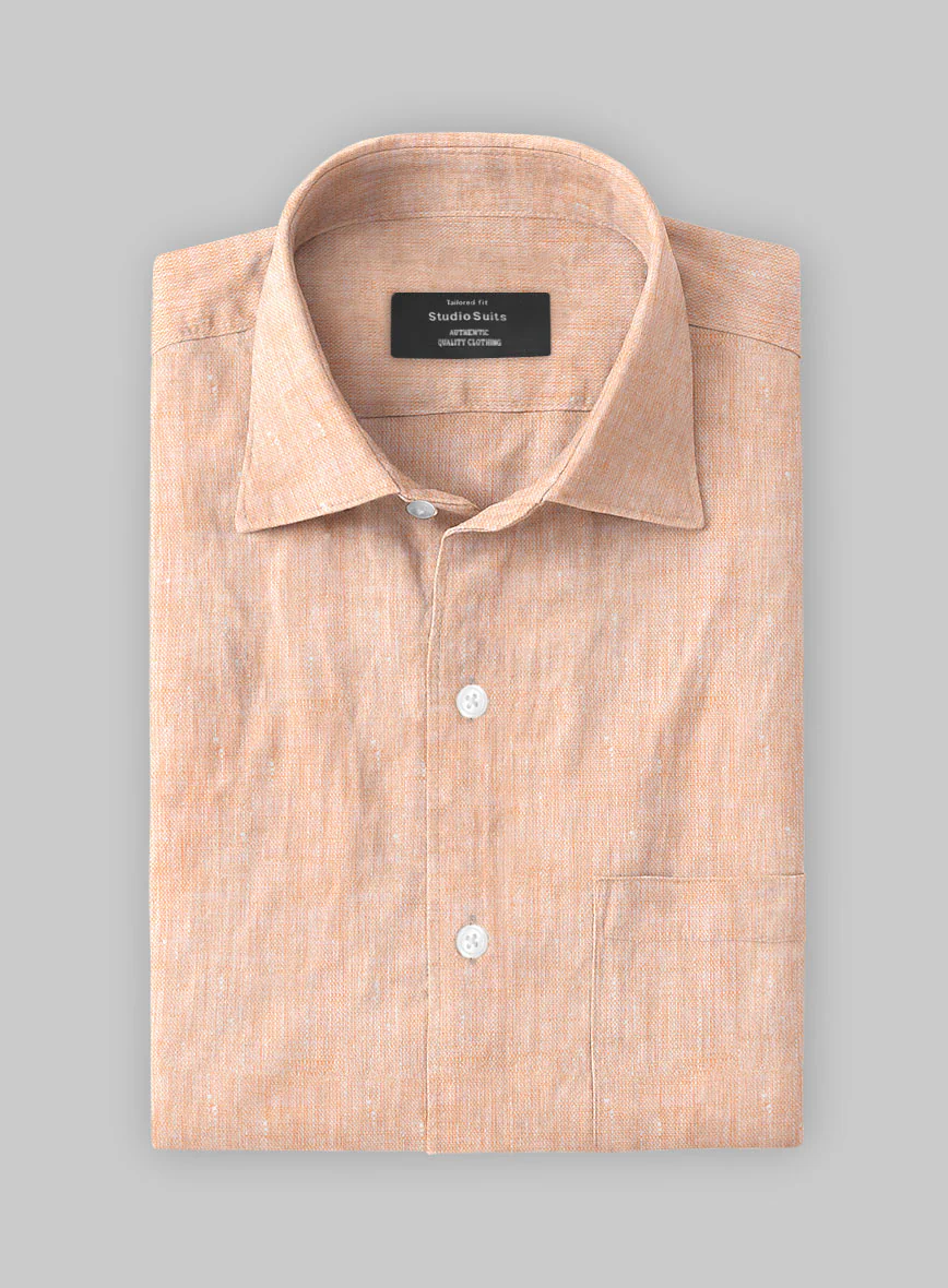 European Pale Orange Linen Shirt - Image 3
