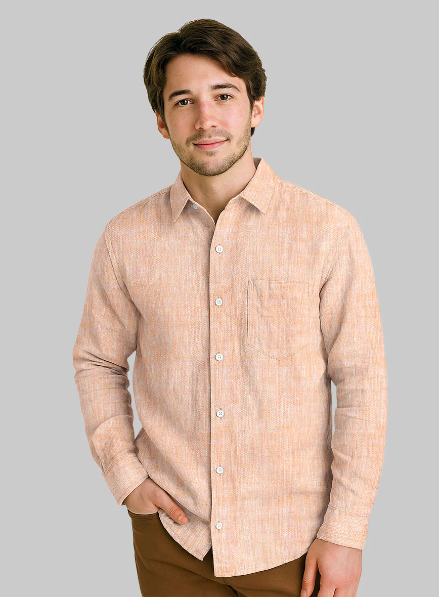 European Pale Orange Linen Shirt - Image 2