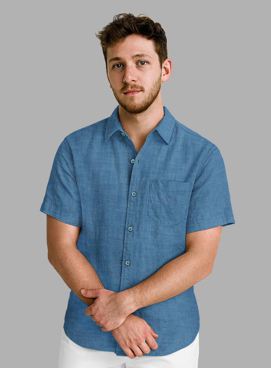 European Phthalo Blue Linen Shirt - Image 2