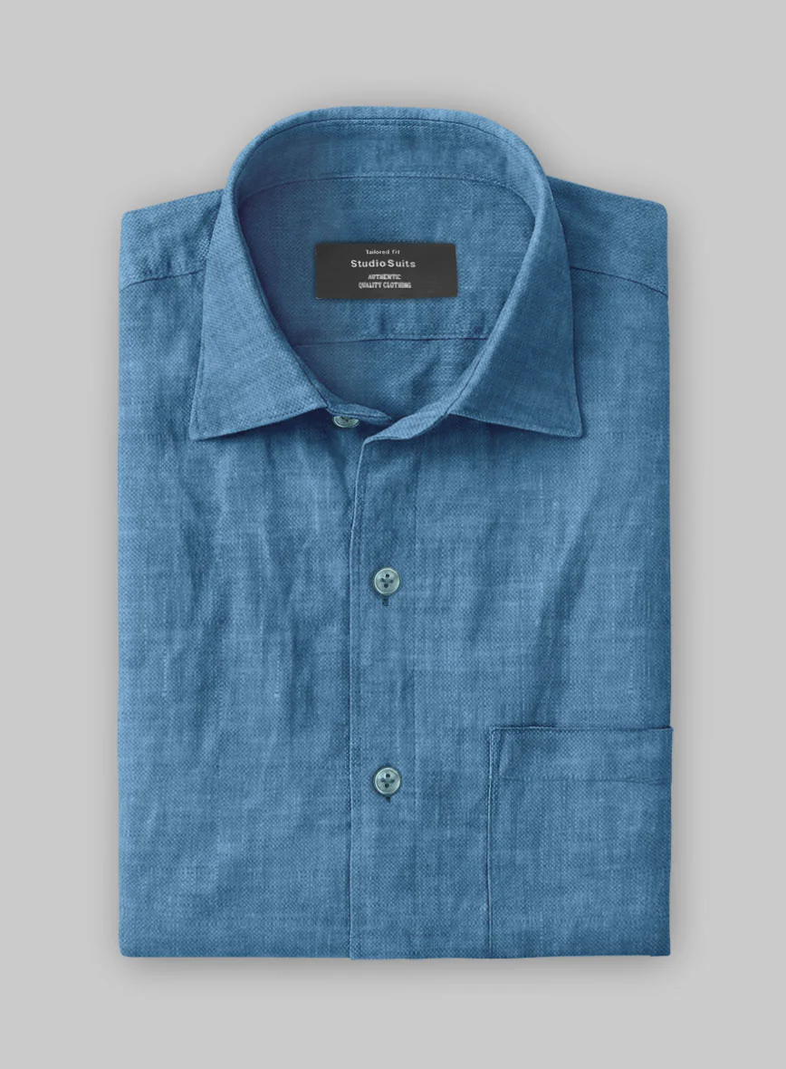 European Phthalo Blue Linen Shirt - Image 3