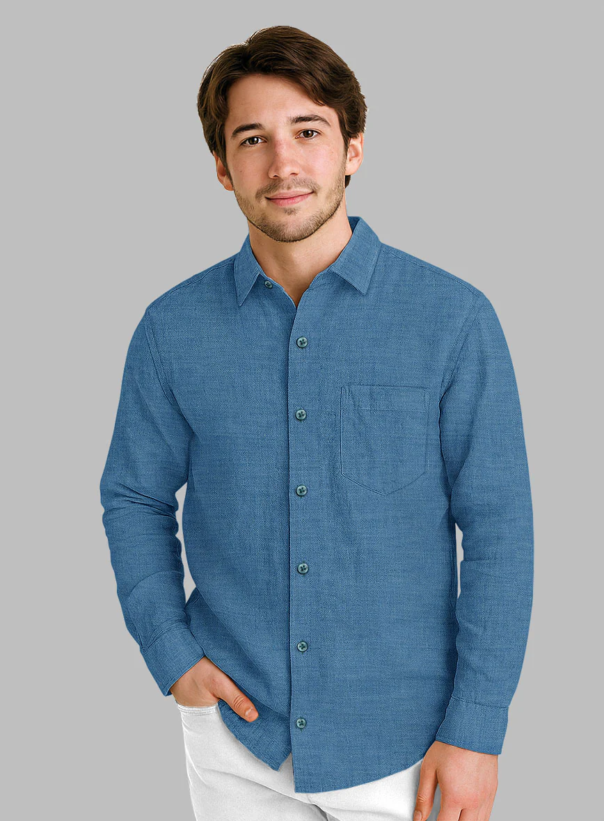 European Phthalo Blue Linen Shirt - Image 2