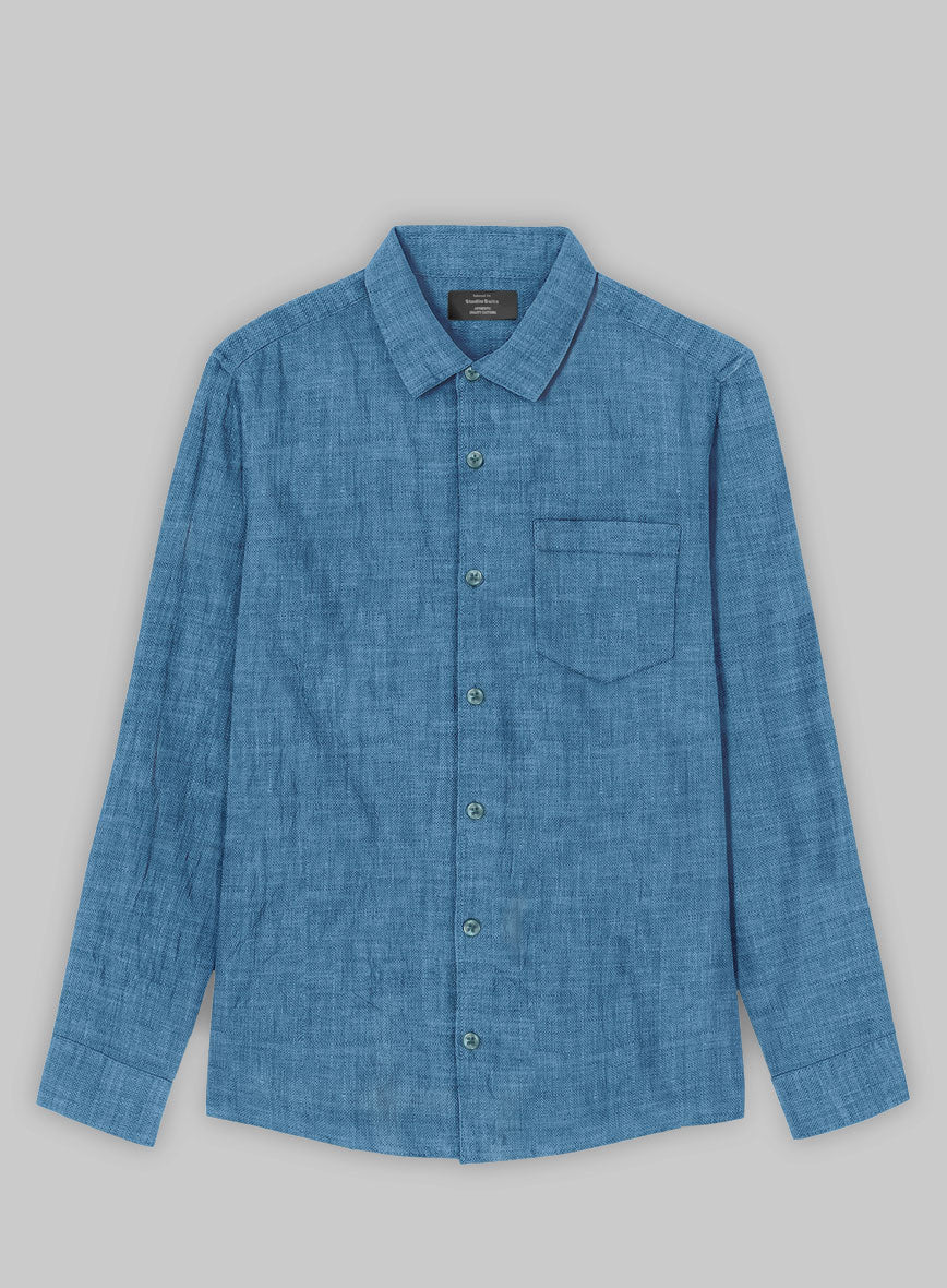 European Phthalo Blue Linen Shirt - Image 3
