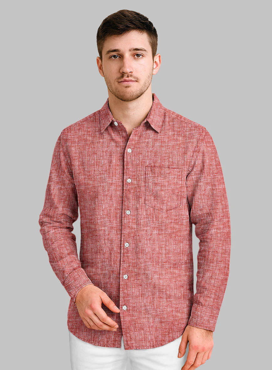 European Red Linen Shirt - Image 2