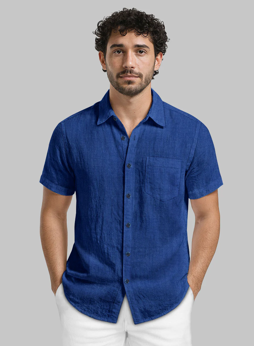 European Sapphire Blue Linen Shirt - Image 2