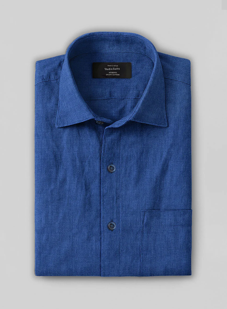 European Sapphire Blue Linen Shirt - Image 3