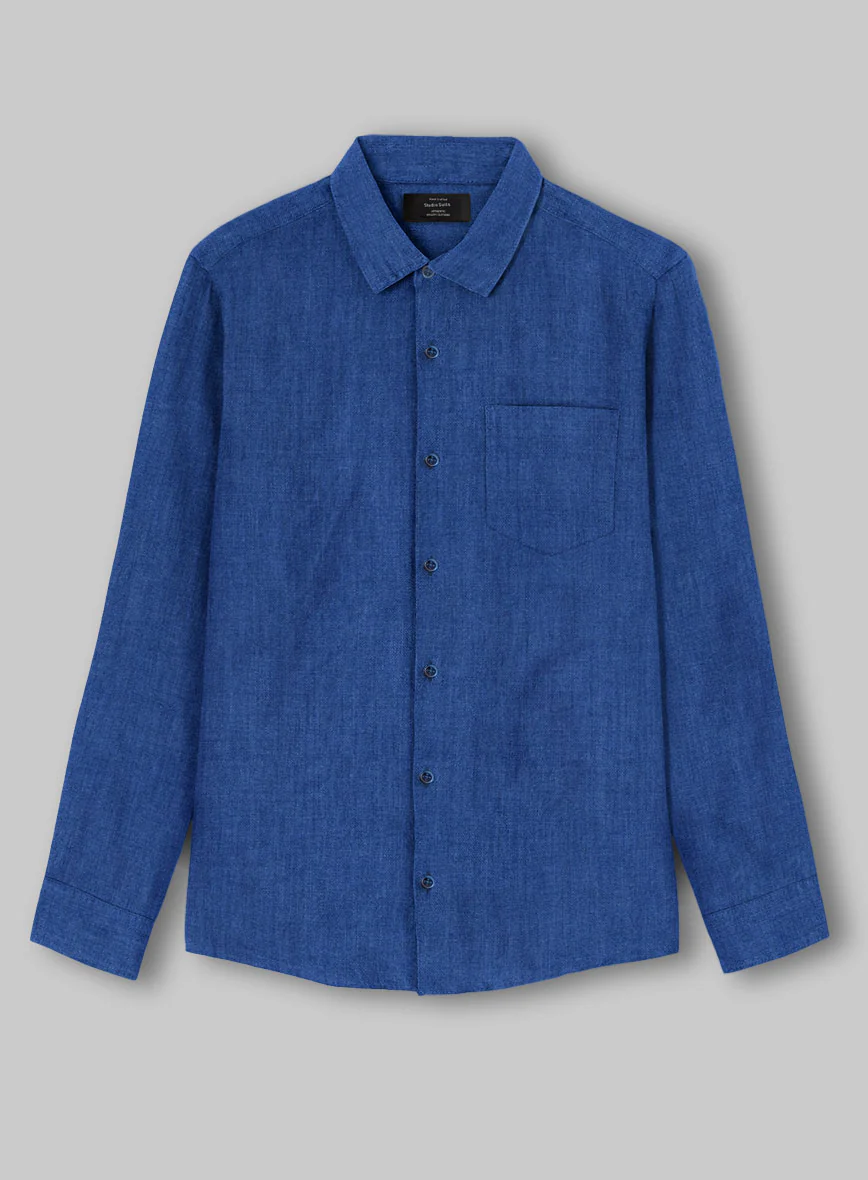 European Sapphire Blue Linen Shirt - Image 3