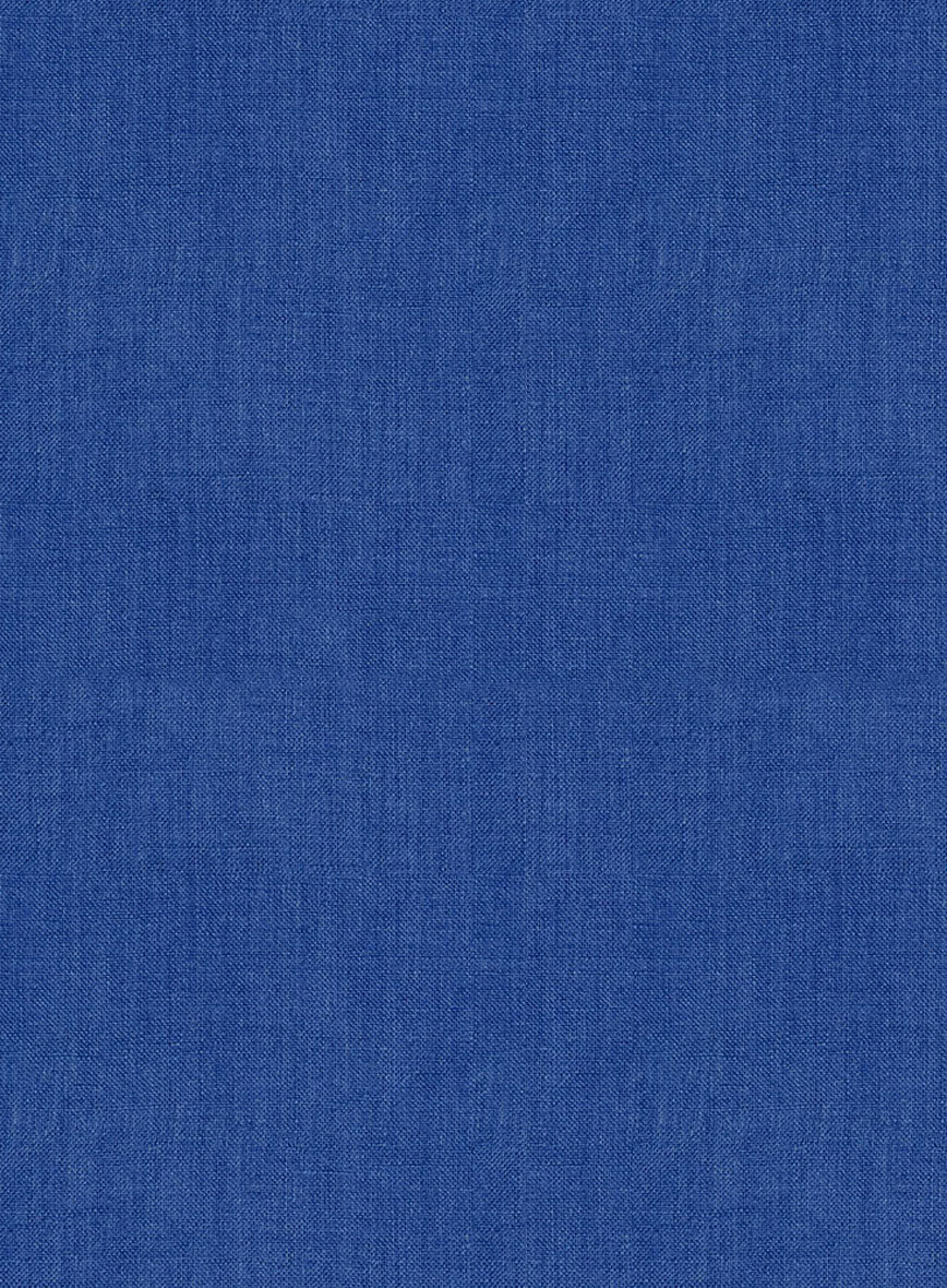European Sapphire Blue Linen Western Style Shirt - Image 3