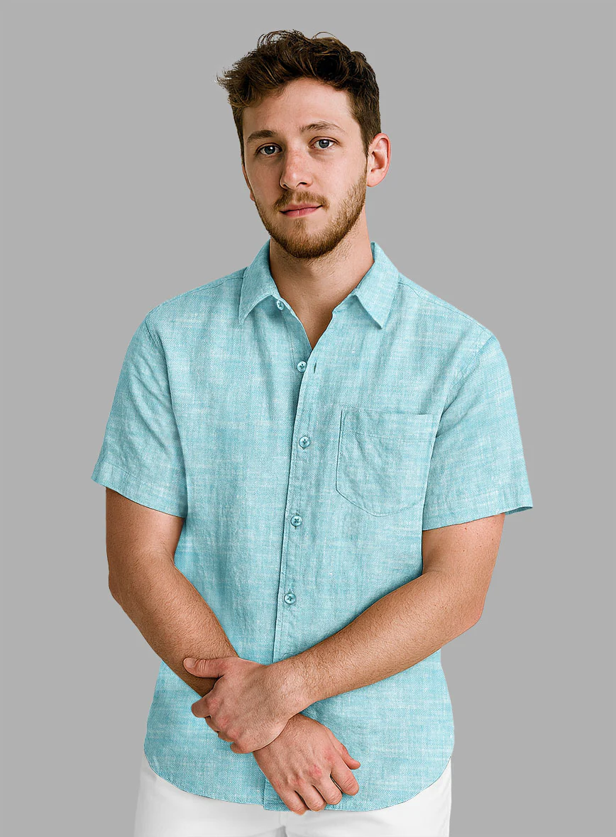 European Sky Blue Linen Shirt - Image 2