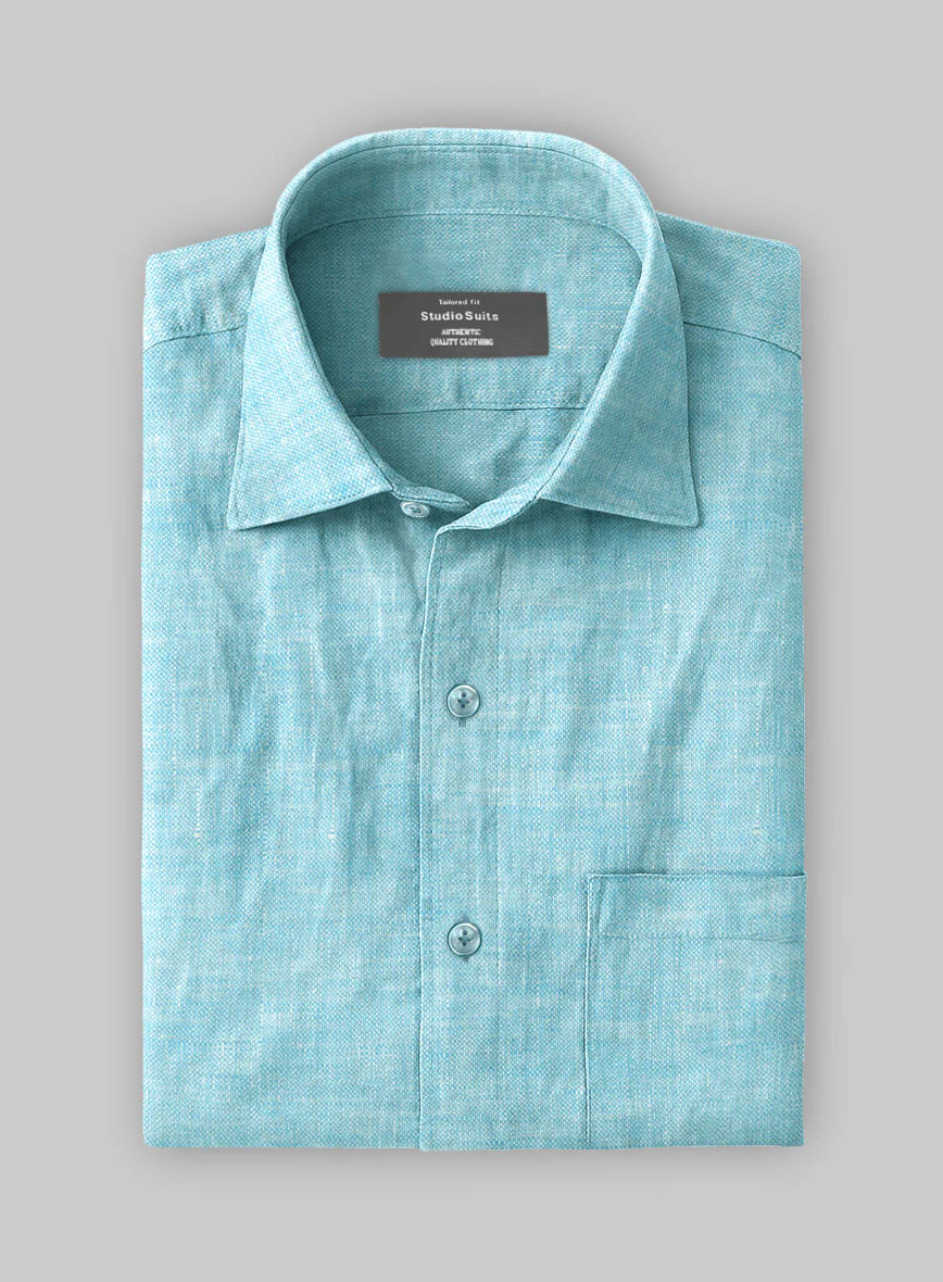 European Sky Blue Linen Shirt - Image 3