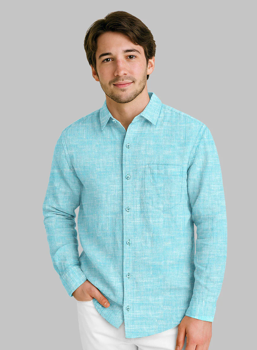 European Sky Blue Linen Shirt - Image 2