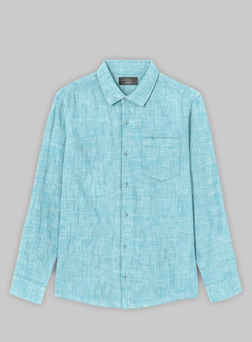 European Sky Blue Linen Shirt - Image 3