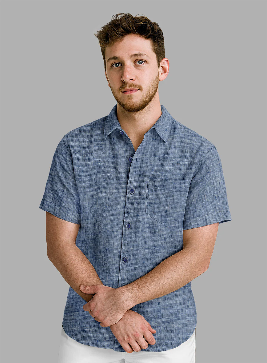 European Smalt Blue Linen Shirt - Image 2