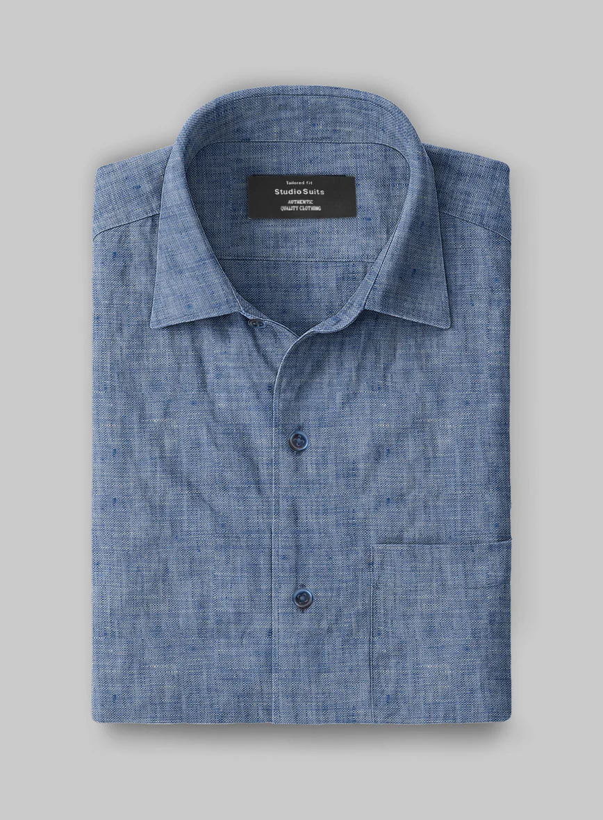 European Smalt Blue Linen Shirt - Image 3