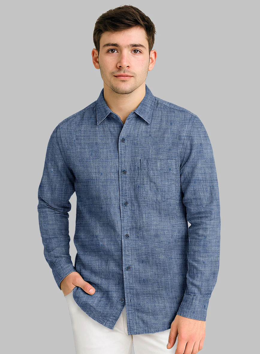 European Smalt Blue Linen Shirt - Image 2