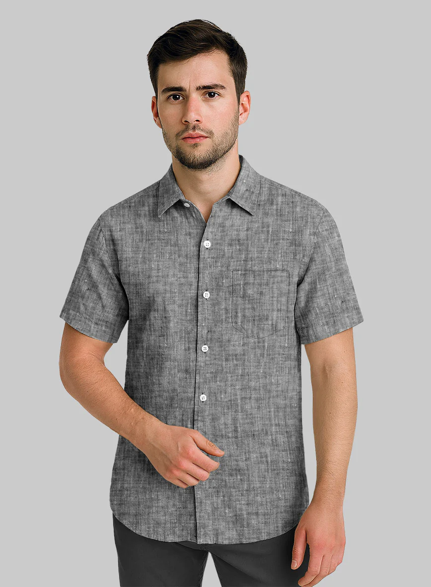 European Smoky Black Linen Shirt - Image 2