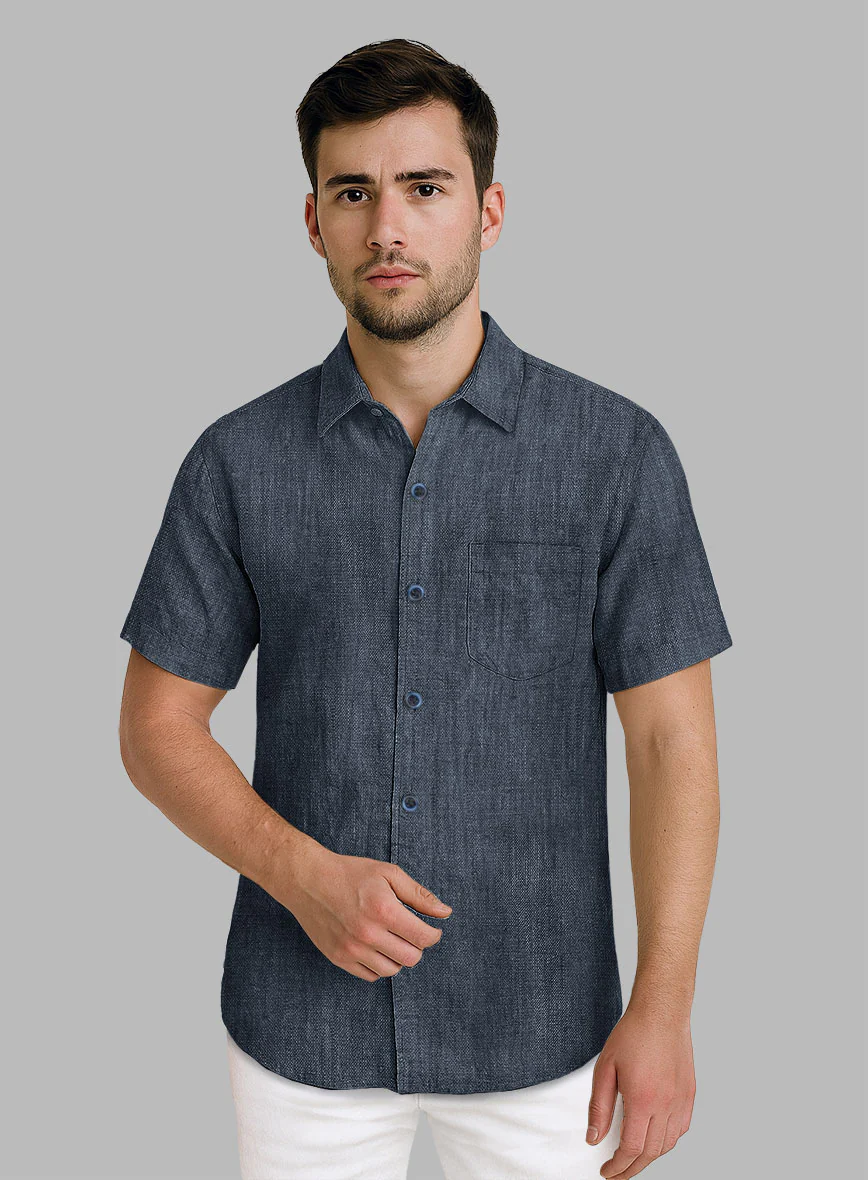 European Whale Blue Linen Shirt - Image 2