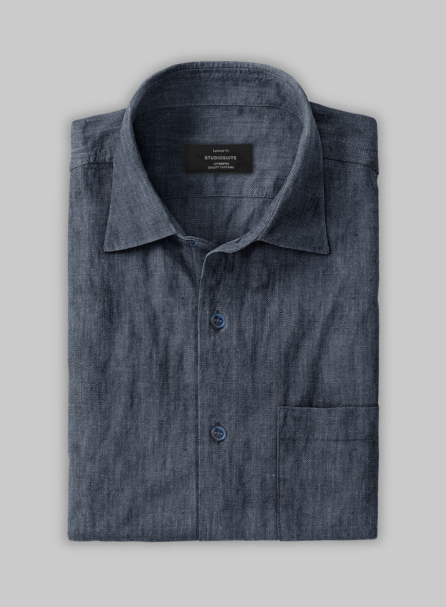 European Whale Blue Linen Shirt - Image 3