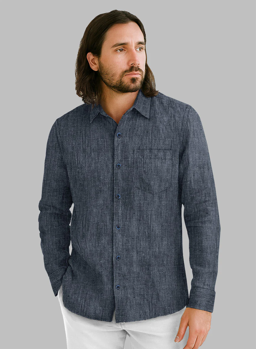 European Whale Blue Linen Shirt - Image 2