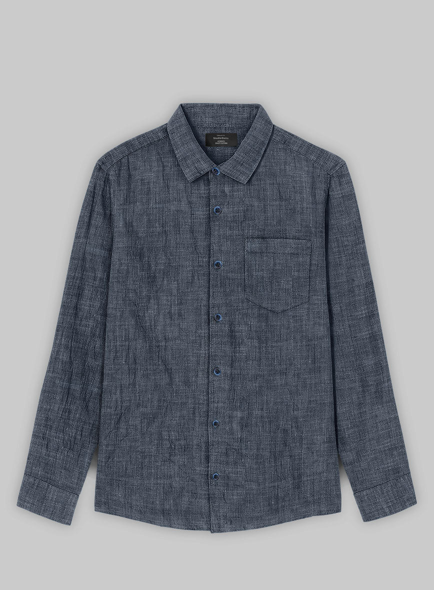 European Whale Blue Linen Shirt - Image 3