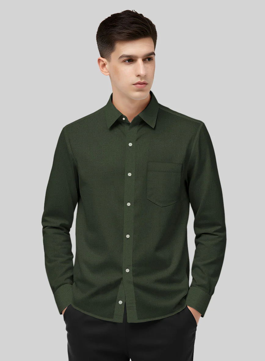 Forest Green Stretch Poplene Shirt - Image 2