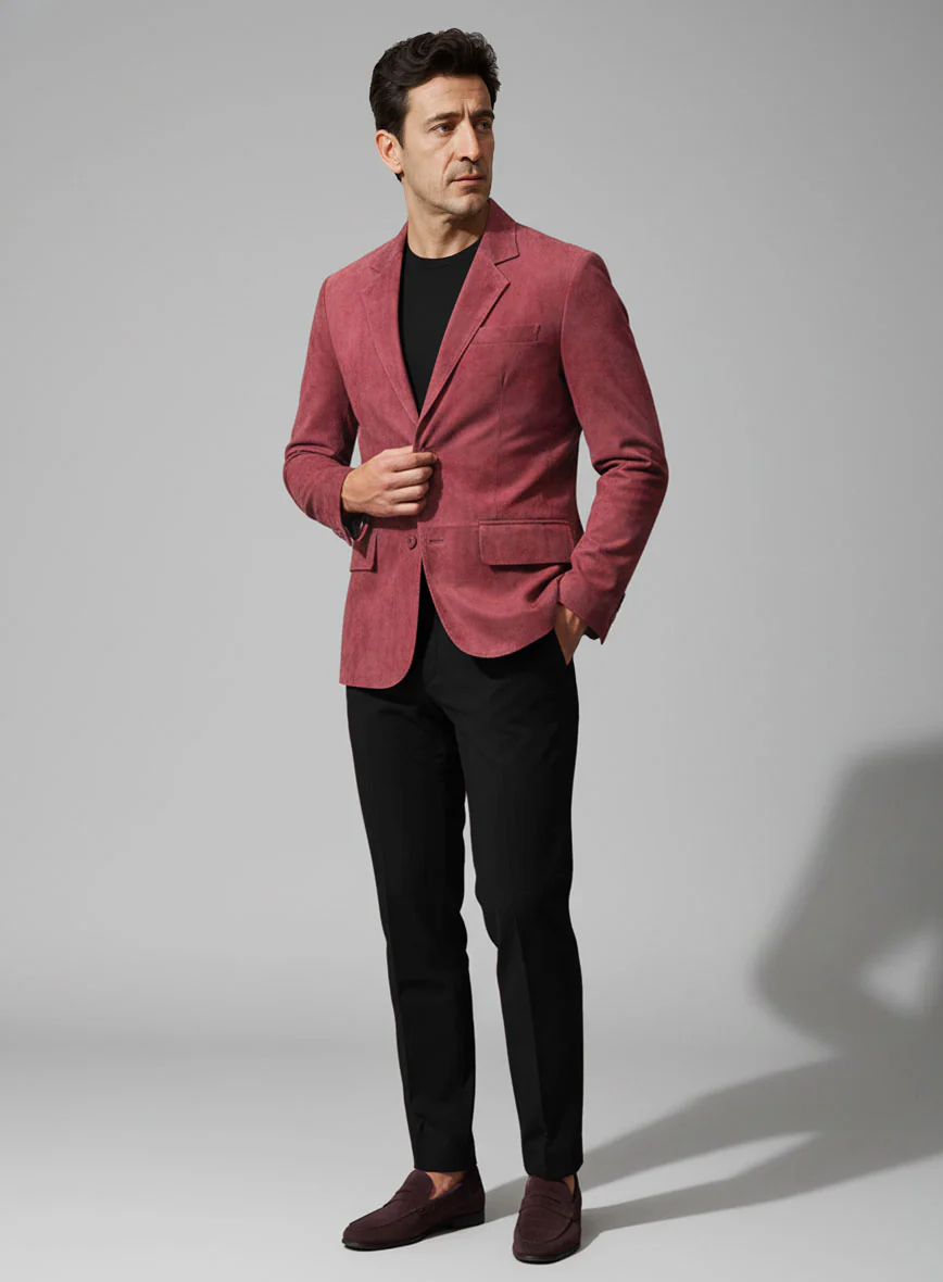 French Red Suede Leather Blazer - Image 4