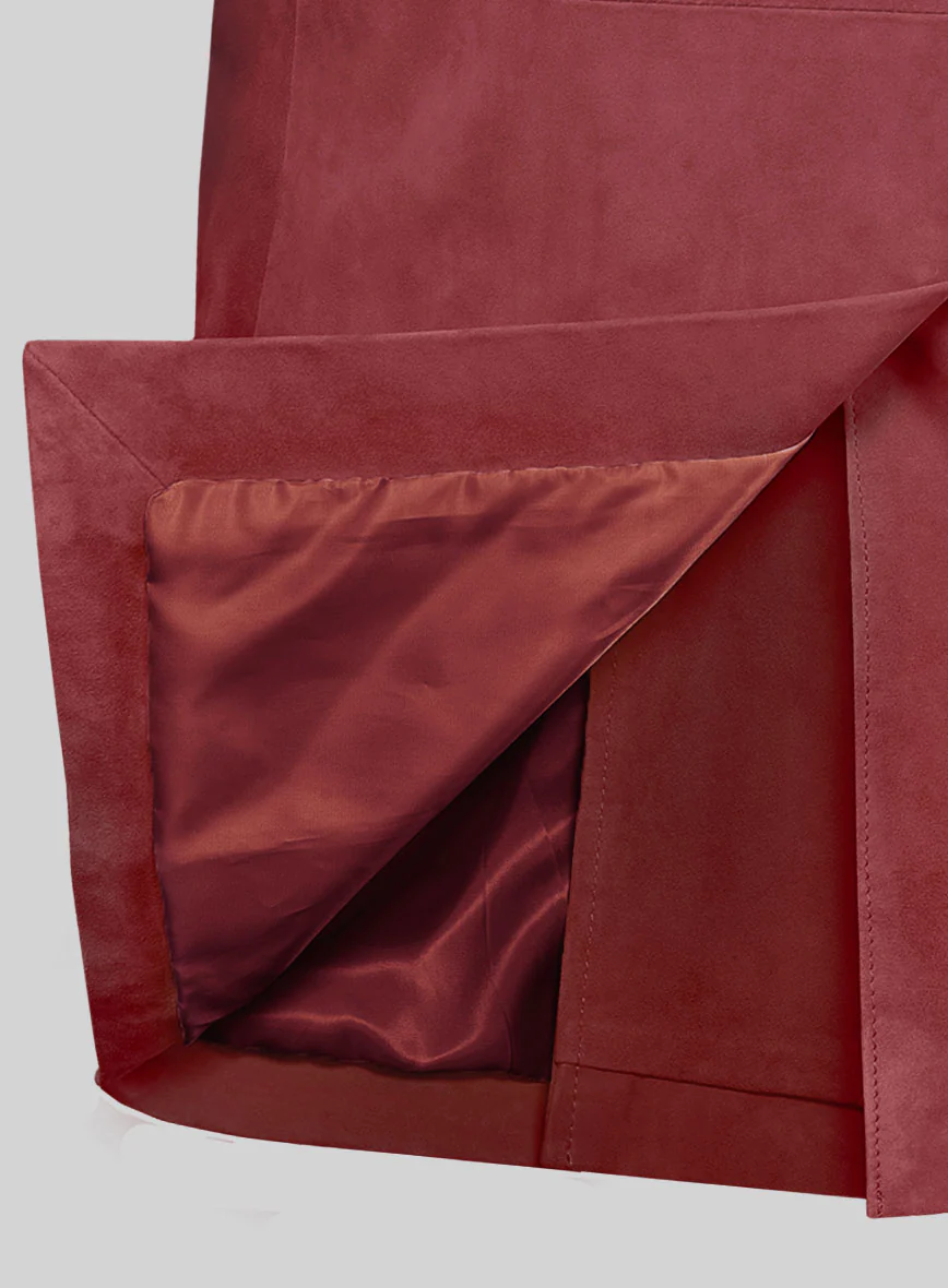French Red Suede Leather Pea Coat - Image 3